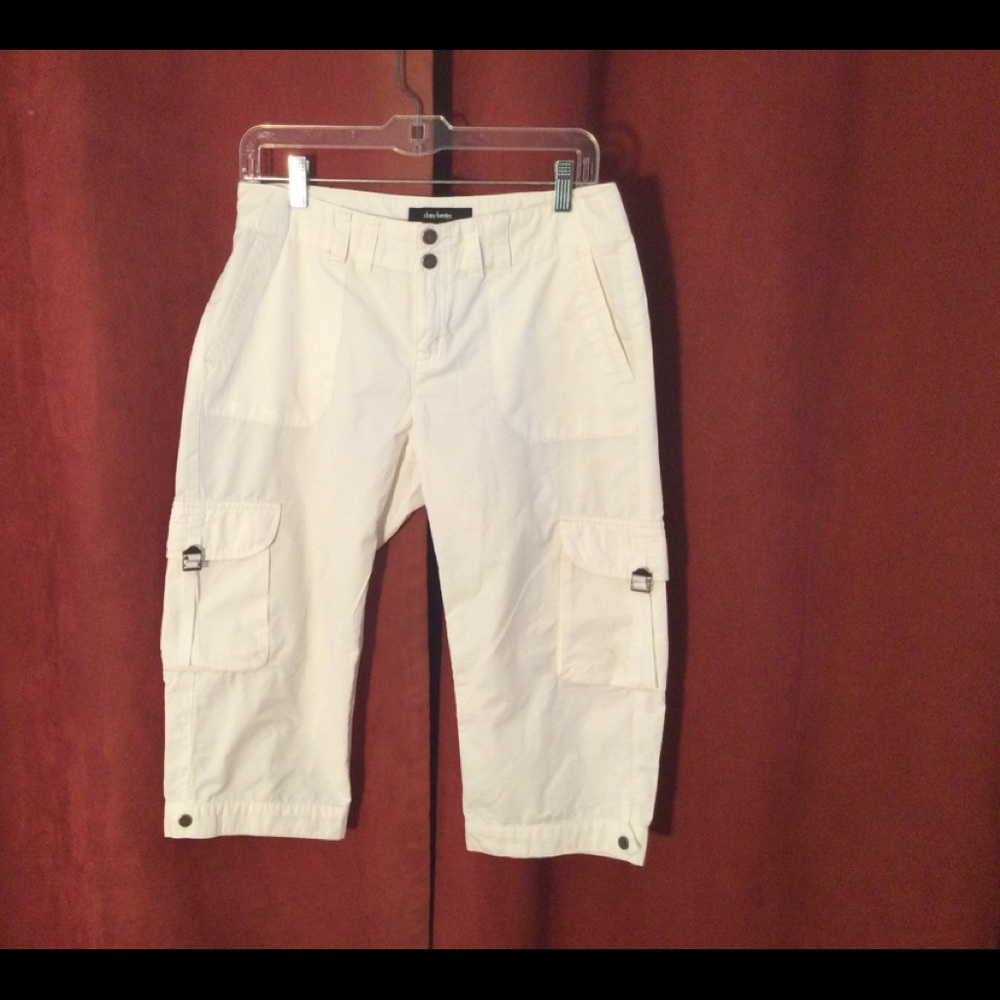 White CAPRIS PANTS sz 6 (p) Daisy Fuentes NYLON summer pants CROPPED